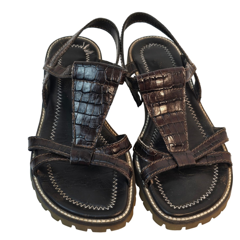 Donald J Pliner Glori Brown Croc Embossed Leather Lug Sole Sandals Womens 8 M